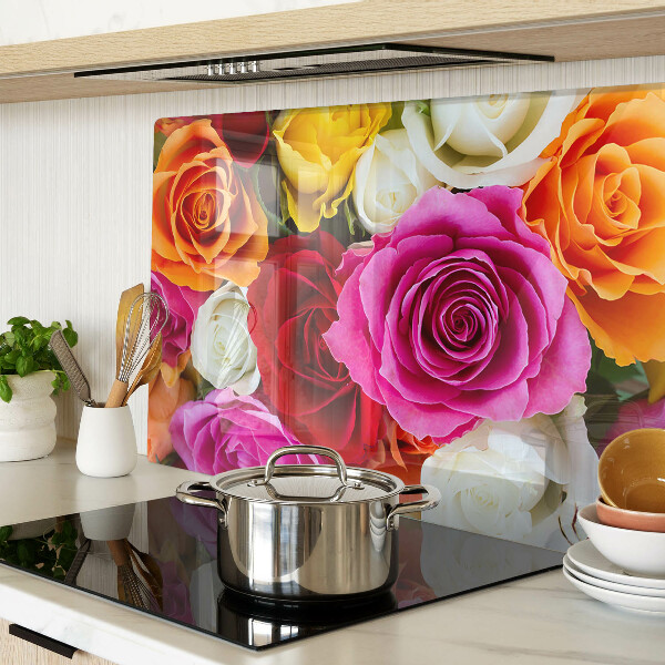 Tagliere in vetro temperato con motivo di fiori di rose in colori assortiti