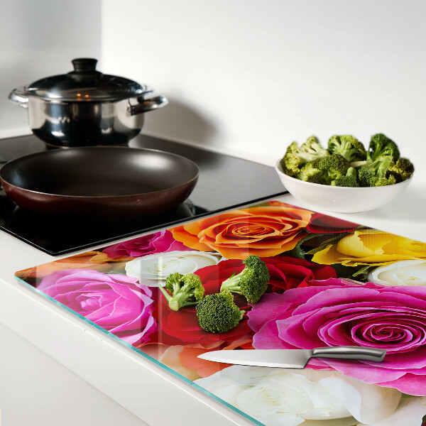 Tagliere in vetro temperato con motivo di fiori di rose in colori assortiti