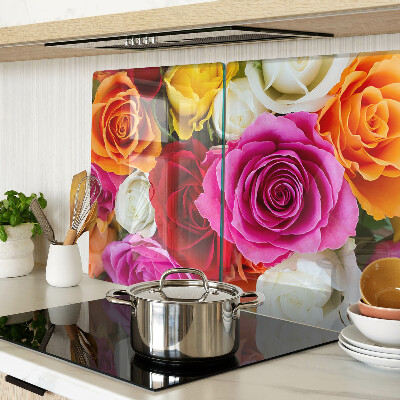 Tagliere in vetro temperato con motivo di fiori di rose in colori assortiti