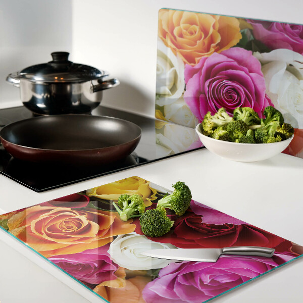 Tagliere in vetro temperato con motivo di fiori di rose in colori assortiti