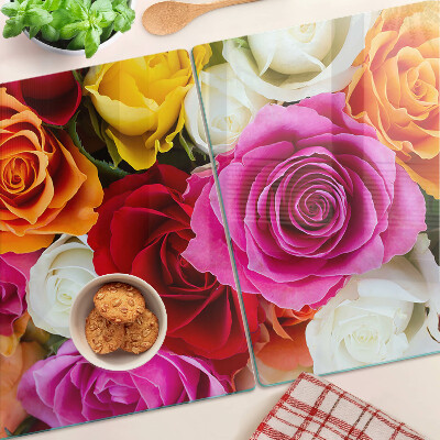 Tagliere in vetro temperato con motivo di fiori di rose in colori assortiti