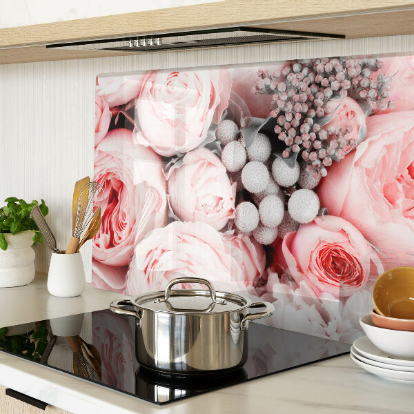 Tagliere in vetro con decorazione di rose nei toni del rosa