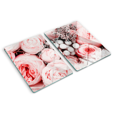 Tagliere in vetro con decorazione di rose nei toni del rosa