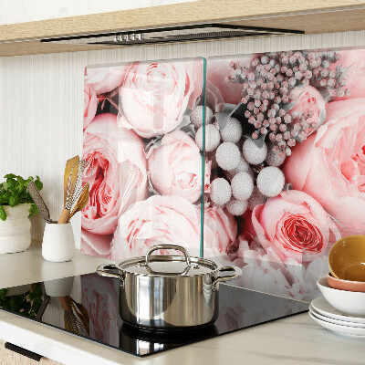 Tagliere in vetro con decorazione di rose nei toni del rosa