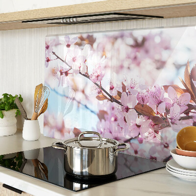 Tagliere in vetro temperato con motivo di fiori di ciliegio su sfondo blu