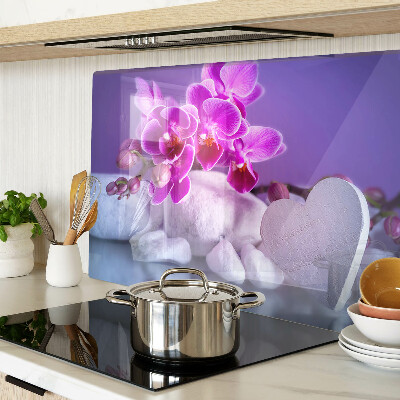 Tagliere in vetro temperato con decorazione di orchidee su pietre