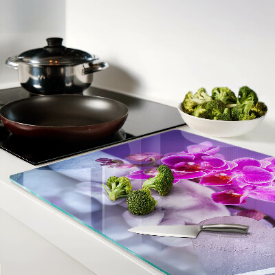 Tagliere in vetro temperato con decorazione di orchidee su pietre