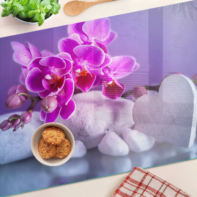 Tagliere in vetro temperato con decorazione di orchidee su pietre