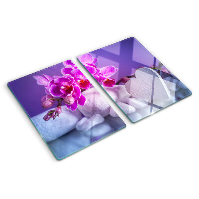 Tagliere in vetro temperato con decorazione di orchidee su pietre