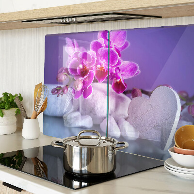 Tagliere in vetro temperato con decorazione di orchidee su pietre