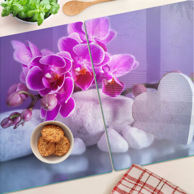 Tagliere in vetro temperato con decorazione di orchidee su pietre