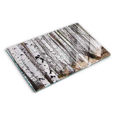 Tagliere in vetro temperato con stampa di tronchi d'albero di betulla bianchi