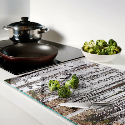 Tagliere in vetro temperato con stampa di tronchi d'albero di betulla bianchi