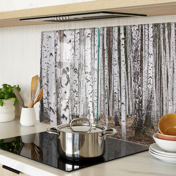 Tagliere in vetro temperato con stampa di tronchi d'albero di betulla bianchi