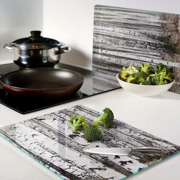 Tagliere in vetro temperato con stampa di tronchi d'albero di betulla bianchi