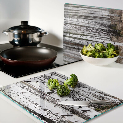 Tagliere in vetro temperato con stampa di tronchi d'albero di betulla bianchi