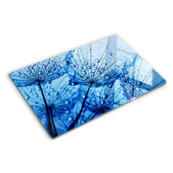 Tagliere in vetro temperato con motivo di fiori e gocce d'acqua