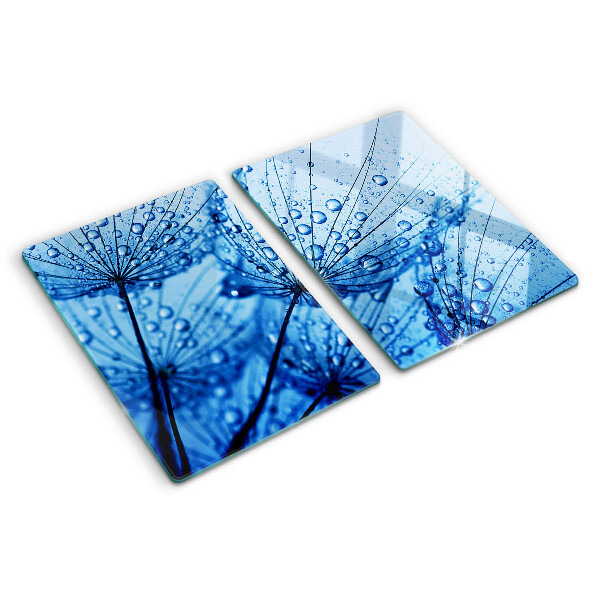 Tagliere in vetro temperato con motivo di fiori e gocce d'acqua