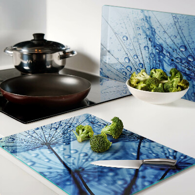 Tagliere in vetro temperato con motivo di fiori e gocce d'acqua