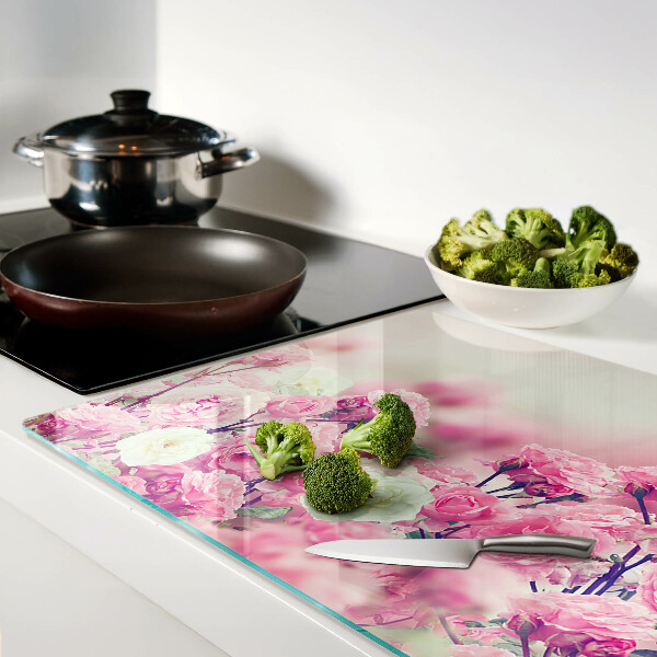 Tagliere in vetro con motivo floreale rosa