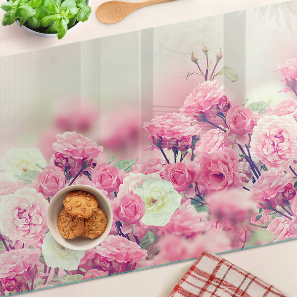 Tagliere in vetro con motivo floreale rosa