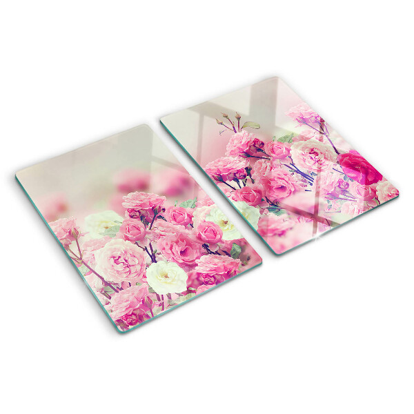 Tagliere in vetro con motivo floreale rosa