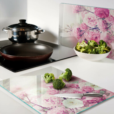 Tagliere in vetro con motivo floreale rosa