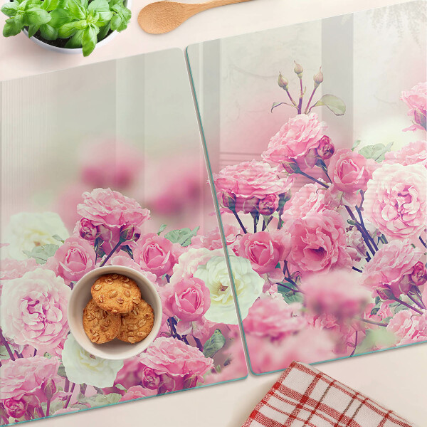 Tagliere in vetro con motivo floreale rosa