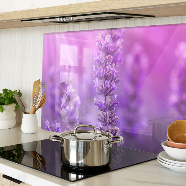 Tagliere in vetro temperato con motivo di fiori di lavanda su sfondo porpora