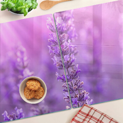 Tagliere in vetro temperato Fiori di lavanda su sfondo porpora