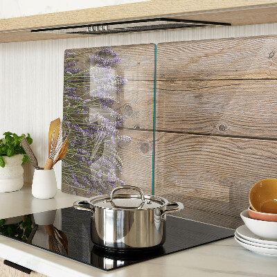 Tagliere in vetro temperato con stampa di lavanda su sfondo di legno