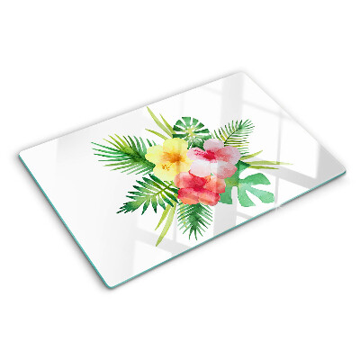 Tagliere in vetro temperato Fiori e foglie tropicali