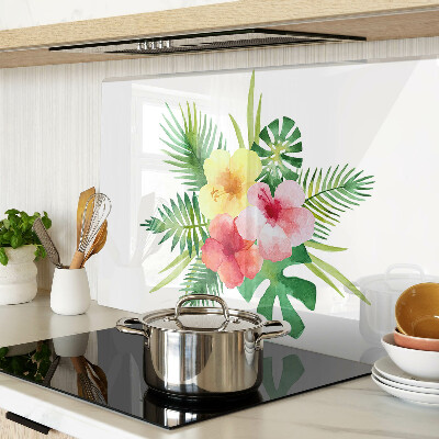 Tagliere in vetro temperato con motivo di fiori e foglie tropicali