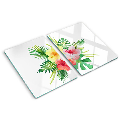 Tagliere in vetro temperato con motivo di fiori e foglie tropicali
