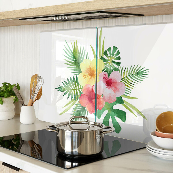 Tagliere in vetro temperato Fiori e foglie tropicali