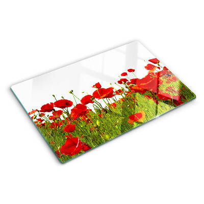 Tagliere in vetro temperato con decorazione a papaveri sul prato