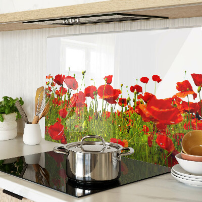 Tagliere in vetro temperato con decorazione a papaveri sul prato