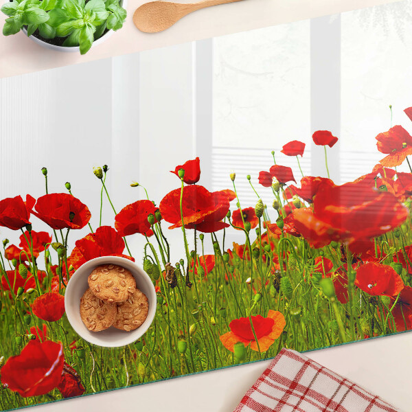 Tagliere in vetro temperato con decorazione a papaveri sul prato