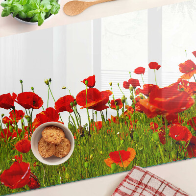 Tagliere in vetro temperato con decorazione a papaveri sul prato