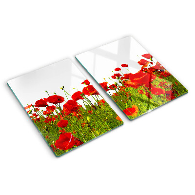 Tagliere in vetro temperato con decorazione a papaveri sul prato