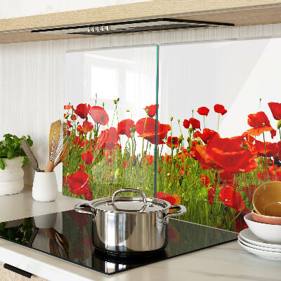 Tagliere in vetro temperato con decorazione a papaveri sul prato