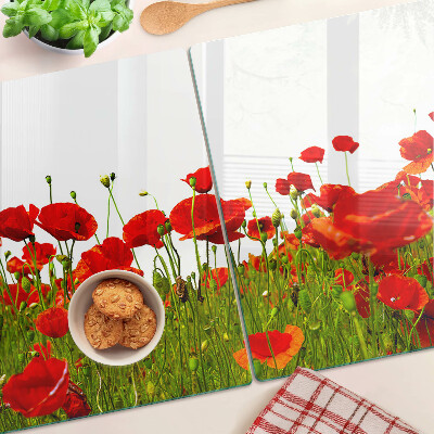 Tagliere in vetro temperato con decorazione a papaveri sul prato