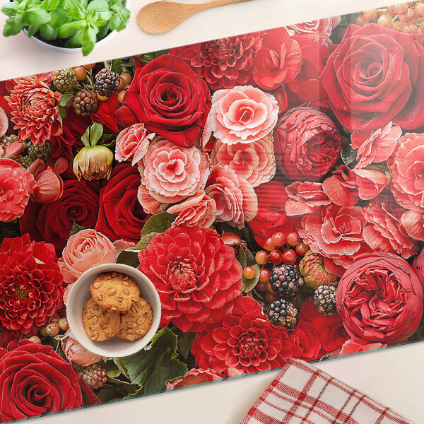 Tagliere in vetro con motivo floreale a rose