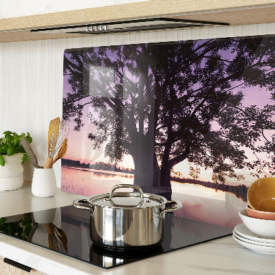 Tagliere in vetro con decorazione a motivo di albero al tramonto