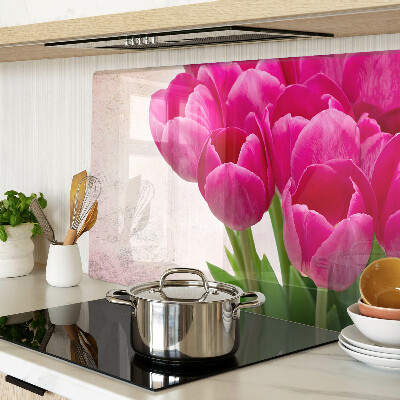 Tagliere in vetro temperato Fiori di tulipani su sfondo rosa
