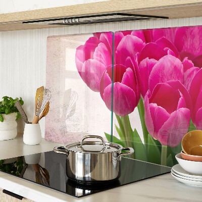 Tagliere in vetro temperato Fiori di tulipani su sfondo rosa