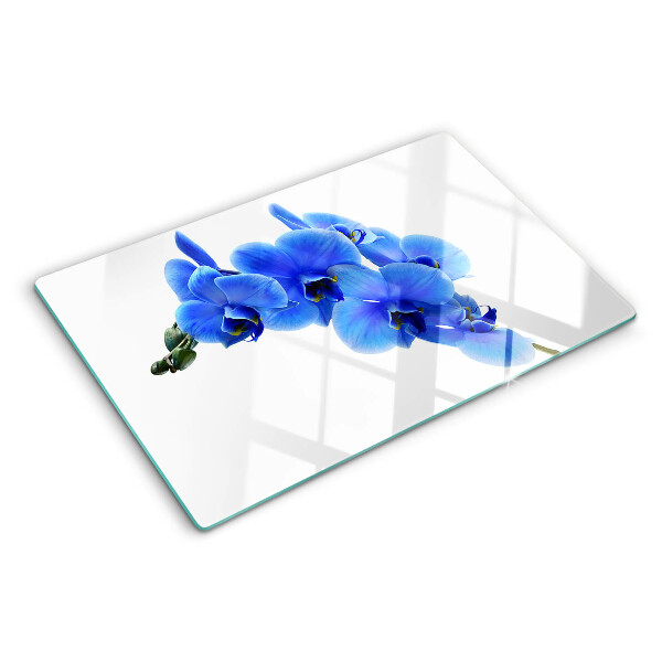 Tagliere in vetro con motivo di orchidee blu