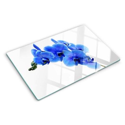 Tagliere in vetro con motivo di orchidee blu