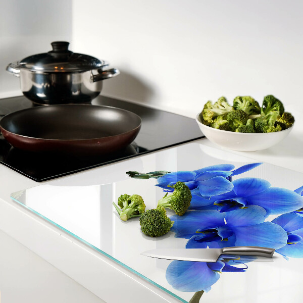 Tagliere in vetro con motivo di orchidee blu