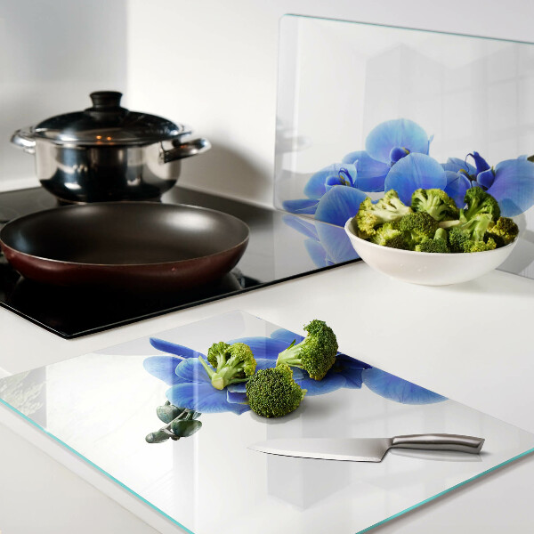 Tagliere in vetro con motivo di orchidee blu